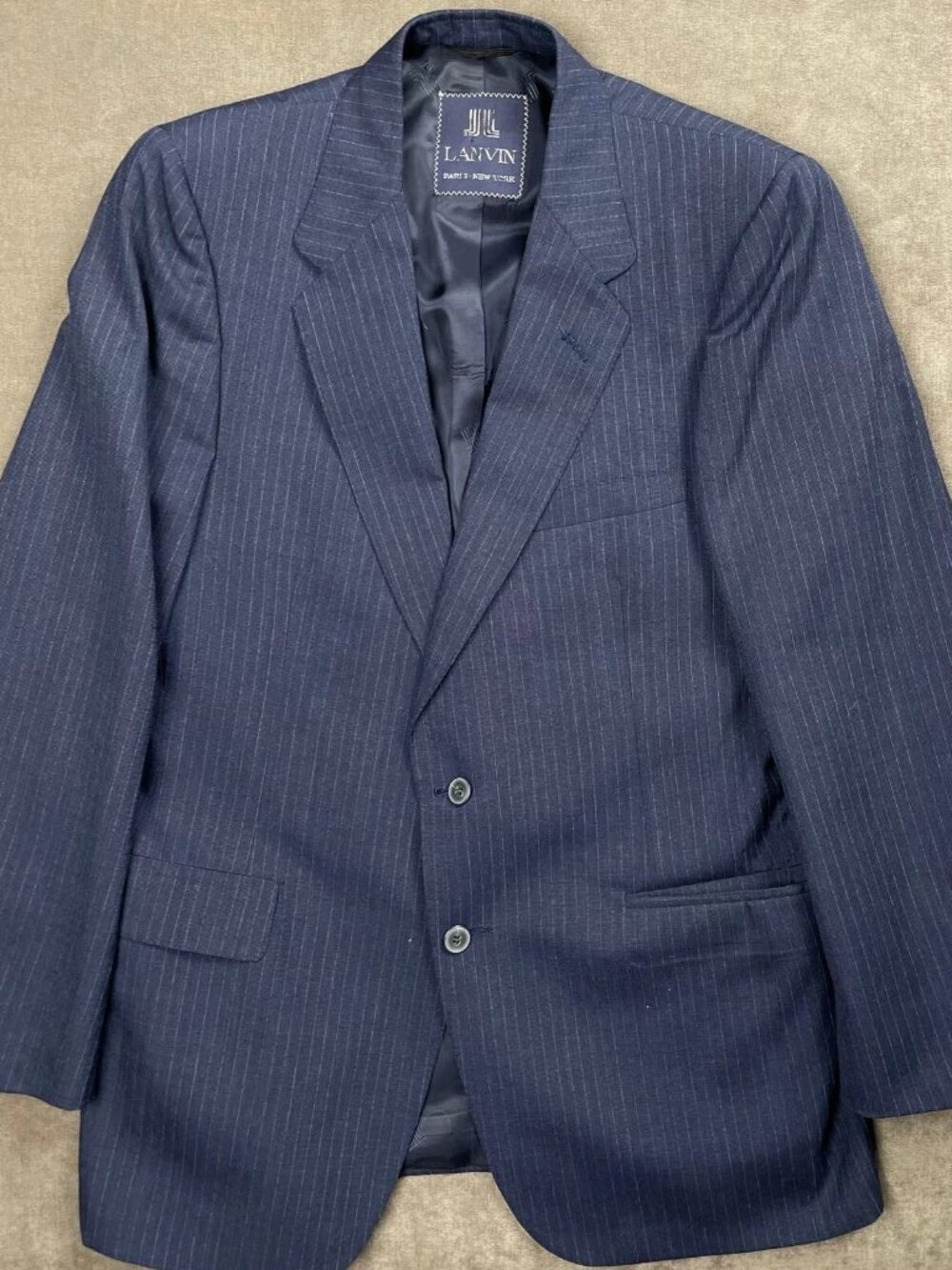 Lanvin Navy Striped 2-Button Blazer Suit Jacket 4-Button Sleeve Made To Measure